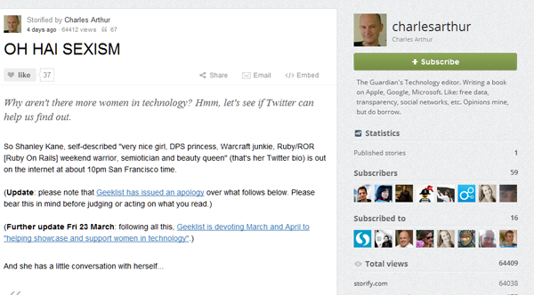 Charles Arthur Storify about sexism