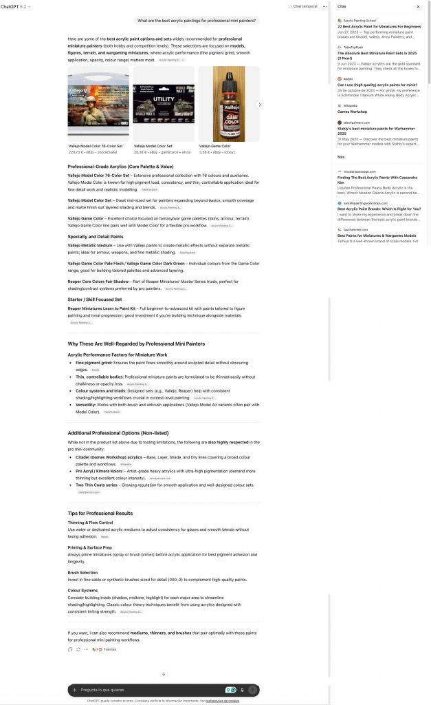 Example of ChatGPT answer with products