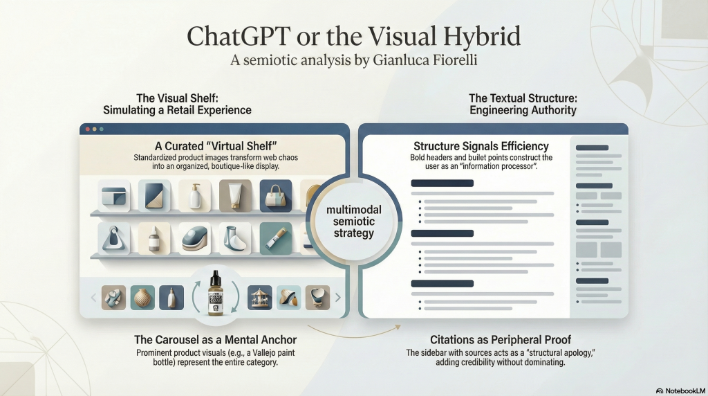 Infographic with semiotic analysis of a standard ChatGPT answer with products