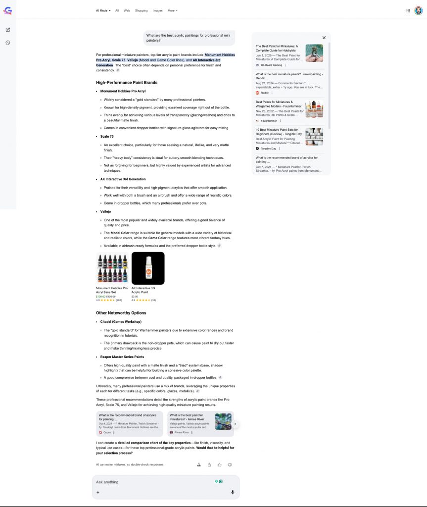 Example of Google AI Mode synthetic answer for semiotic analysis
