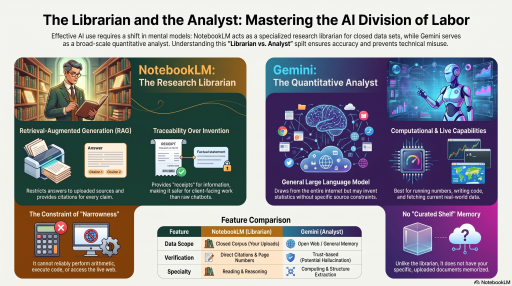 NotebookLM is the librarian. Gemini the Analyst.